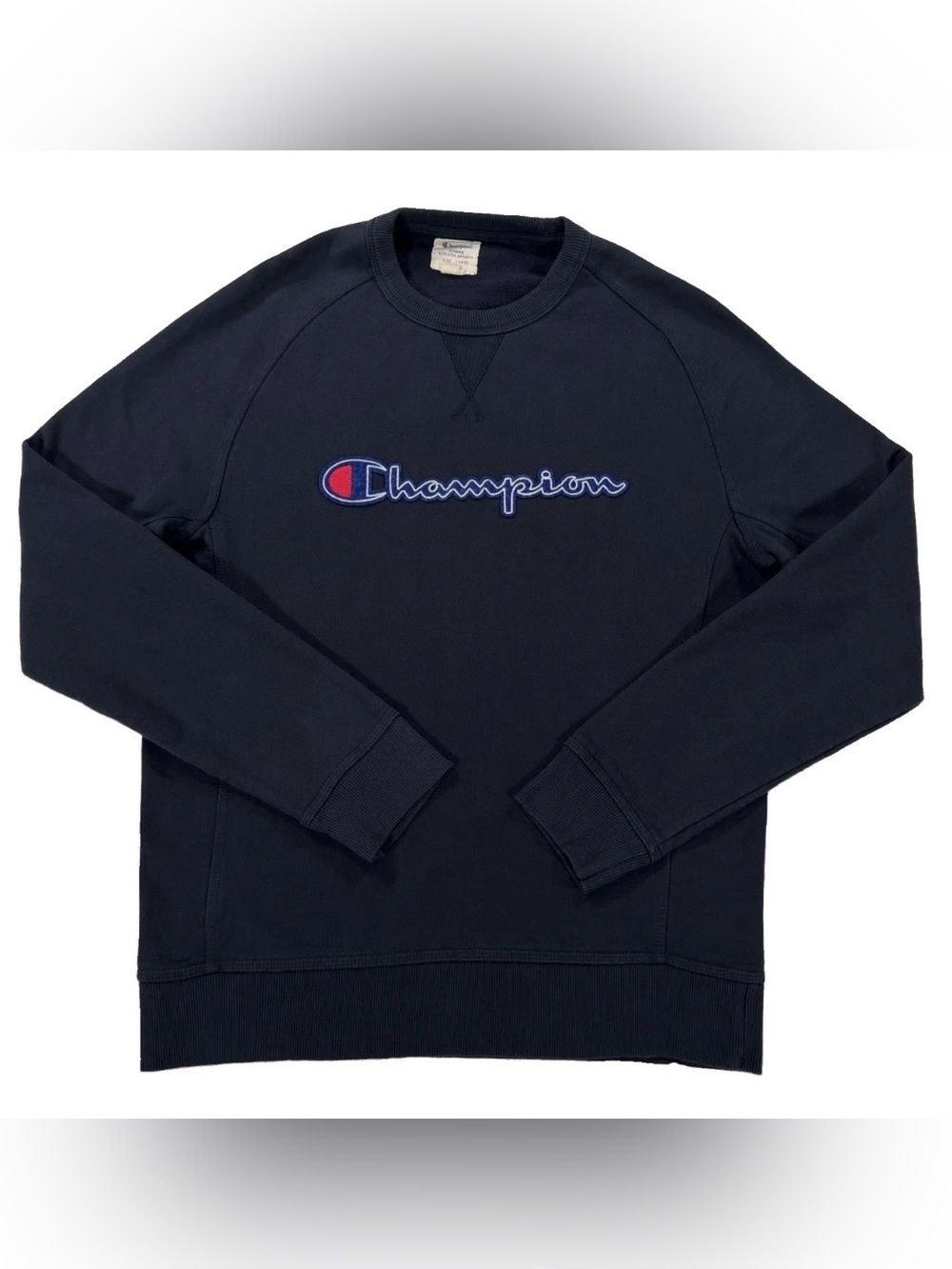 Champion Sweatshirt Mens Large Navy Blue Embroidered Script Logo Crewneck